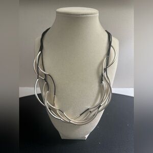 Lizzy James silver plated necklace bracelet curved abstract design leather cord